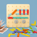 Children Wooden Toys Creative Board Nail Board Geometric Column Set Construction Puzzle Geometric Pegboard Montessori Sensory. 