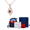 Irregular Heart 100 Languages Projection Pendant Necklaces With Luxury Rose Flower Gift Box New Christmas Gifts Romantic Jewelry. 