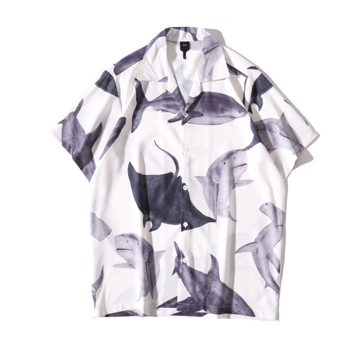 Dark Icon Animal Printed Thin Material Men's Shirt Short Sleeve Button Down Retro Shirts for Man Streetwear Clothing