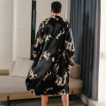Pajama men's spring and autumn silk thin style oversized pajamas long sleeved bathrobes ice silk bathrobes home clothing summer. 