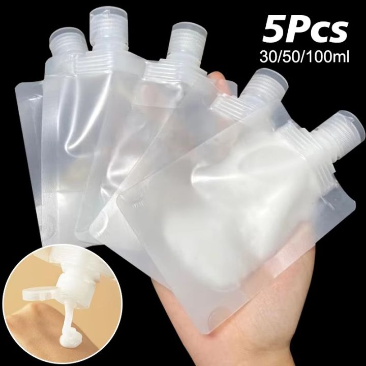20/5pcs Travel Portable Size Refillable Empty Squeeze Pouch Stand Up Spout Pouch Refillable Face Cream Squeezable Bags Leakproof