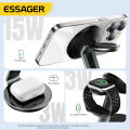 Essager 3 in 1 Magnetic Wireless Charger Bracket for Apple Watch Airpods 15W Fast Charge Dock Station for iPhone 15 14 13 12 Pro.