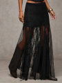 Plus Size Elegant Lace Half Skirt Spring Summer New Style Women's Black High Waist Stylish Commute Mesh Party Dress Skirt.