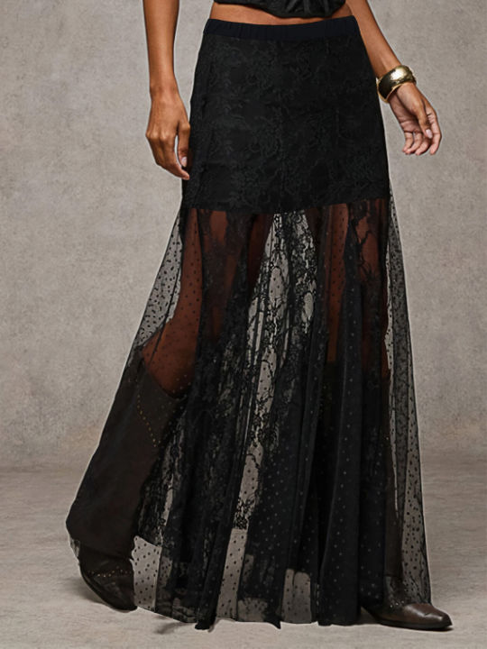 Plus%20Size%20Elegant%20Lace%20Half%20Skirt%20Spring%20Summer%20New%20Style%20Women's%20Black%20High%20Waist%20Stylish%20Commute%20%20Mesh%20Party%20Dress%20Skirt%20-%20Image%203