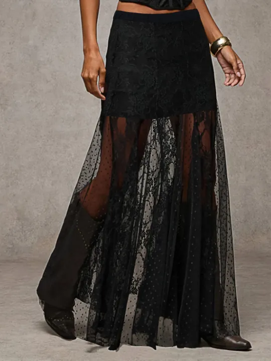 Plus%20Size%20Elegant%20Lace%20Half%20Skirt%20Spring%20Summer%20New%20Style%20Women's%20Black%20High%20Waist%20Stylish%20Commute%20%20Mesh%20Party%20Dress%20Skirt%20-%20Image%203