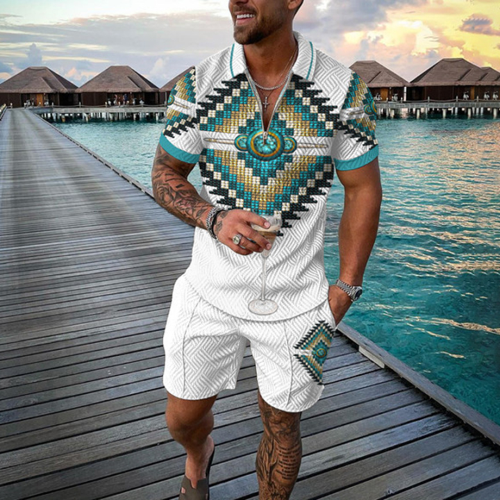 Zipper%20Polo%20Shirt%20Suit%20Shorts%202%20Pcs%20Set%20Holiday%20Summer%20New%20Men%203D%20Printed%20Beach%20Style%20Streetwear%20Casual%20Clothing%20Oversize%20-%20Image%202