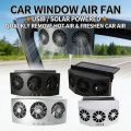 New 3 Head Car Exhaust Fan USB Rechargeable Solar High Wind Power Air Circulation Cooling Heat Dissipation No Tool Easy Install.