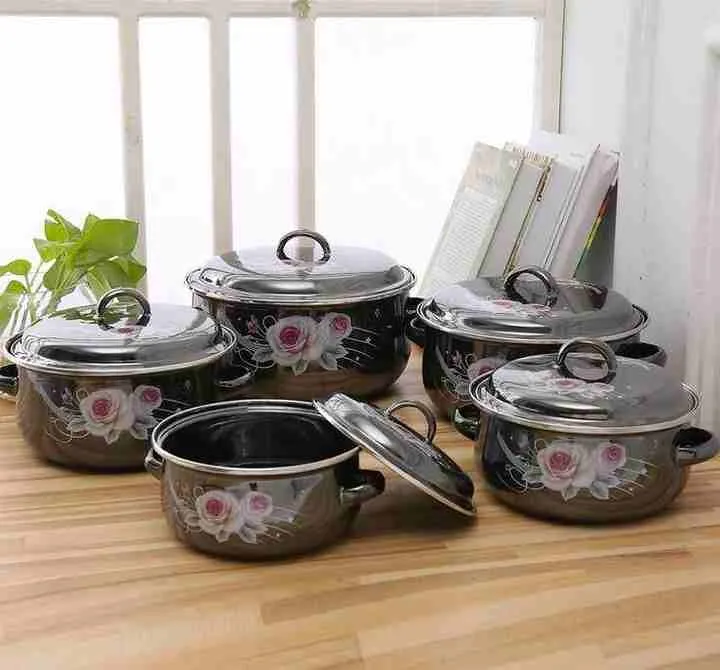 ORANGLES Enamel Design Cookware 5 pieces Casserole Set with Lids (5 Pieces) 5 pieces donga set - angled perspective - presenting advantages - Image 4 of 4 | fits any environment | Purchase Enamel Design Cookware 5 pieces Casserole Set with Lids (5 Pieces) 5 pieces donga set Michigan | Free Shipping ORANGLES