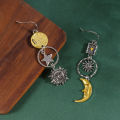 Greek Mythology Face Sun Moon Pendant Creative Design Women's Asymmetric Personality Pendant Earrings Party  Custom Jewelry. 