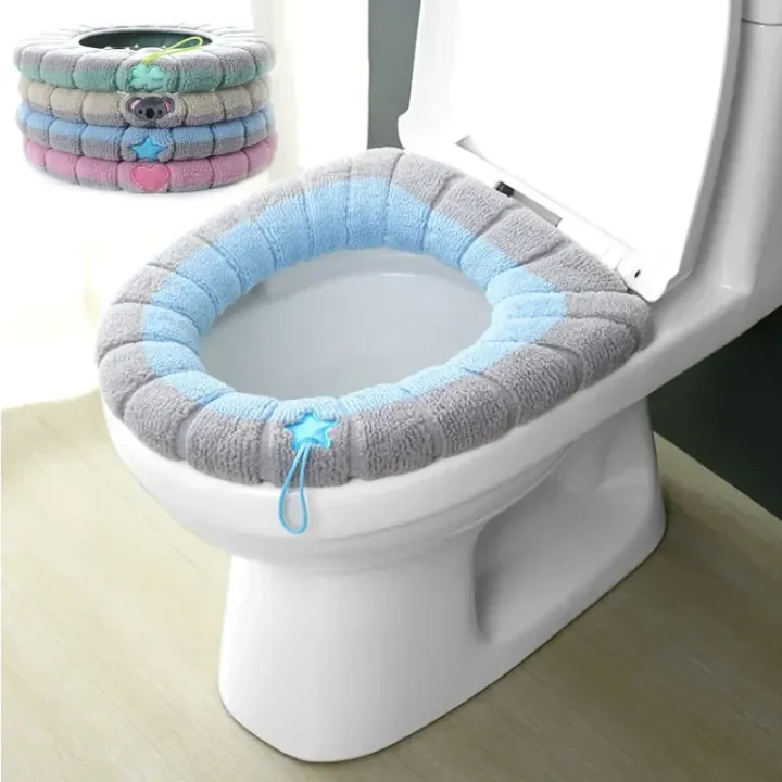 Winter Warm Toilet Seat Cover Mat Bathroom Toilet Pad Cushion With Handle Thicker Soft Washable Closestool Warmer Accessories