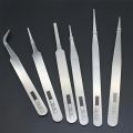6pcs Stainless Steel Tweezers Excellent Quality Anti-static Slot Nipper Forceps Nail Tool Picking Multi-purpose Sharp Head. 