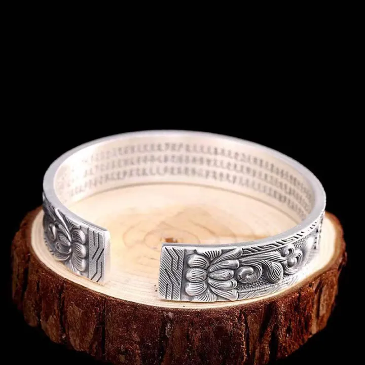Original%20Retro%20999%20Silver%20Charm%20Embossed%20Engraved%20Six%20Character%20Mantra%20Bracelet%20for%20Women%20Solid%20Heart%20Sutra%20bangles%20Jewelry%20-%20Image%203