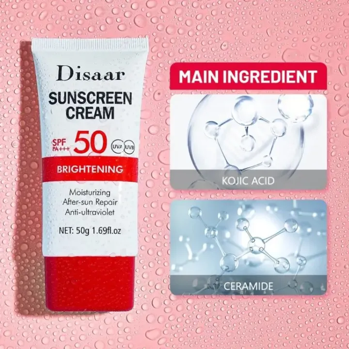 DISAAR%2050+%20MOISTURIZING%20SUNSCREEN%0A%0AWith%20Kojic%20Acid,%20Ceramide%20&%20Vitamin%20E%20Brightening%20And%20Moisturizing%20UVA/UVB%20Sunscreen-%2050g%20-%20Image%202