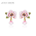 Monet-Inspired Rose Tassel Earrings - 18K Gold Plated Clip-Ons with Pink Enamel Detailing | 2025 Bridal Jewelry Collection. 