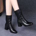 2024 New Women Versatile Leather Boots Fashion Antislip High Heels Female Casual Comfortable Boot External Wear Trendy Shoes. 