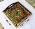 Swati art hand painted wooden serving tray.. 