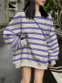 Ladies Spring Summer 2026 New Blue Stripes Sweatshirt Comfortable Casual Streetwear Fashion Women's Hoodie. 