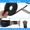 3m/9.85ft PET Expandable Braided Sleeving Flexible Wire Mesh Sleeve Black For TV Audio PC Cords Protect From Pets Chewing. 