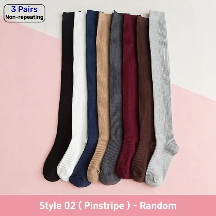 1%203%20Pairs%20Women's%20Cotton%20Thigh%20High%20Socks%20Over%20The%20Knee%20Colorful%20Striped%20Pattern%20Casual%20Daily%20Wear%20Fashion%20Socks%20Black%20White%20-%20Image%207