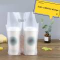 50pcs Single and Double Cup Milk Tea Packaging Bags Frosted Transparent Disposable Beverage Plastic Bags Coffee Takeout Tote Bag. 
