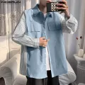 Handsome Men's Clothing Tops INCERUN 2024 Striped Patchwork Design Shirt Casual City Walk Comfortable Long Sleeved Blouse S-5XL. 