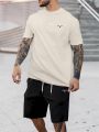 2025 Hot Selling Spliced Pattern Men's T-Shirt Round Neck Short-Sleeved Drawstring Shorts Outdoor Breathable Quick Drying Short. 