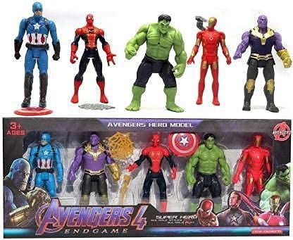 Avengers Hero Action Figure of 5 Super Heroes Captain America, Iron Man, Spiderman, Hulk and Thanos Action Figure (Multicolor) Pack of 5