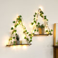 Wood Shelf with Leaf Hanging Decoration LED Shelf Decor Aesthetic Room Decor Floating Shelves Wall Display Stand for Living Room.