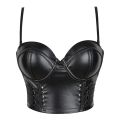Women Corset Crop Top Gothic Black Leopard Faux Leather Push Up Overbust Corset Bustier Bra with Straps Fashion Streetwear.