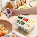Vegetable Organizer Box with 6 Pieces Drain Basket, Reusable Food Storage Box, Vegetable Spice Case, Plastic Food Container for Chopped Green Onion, Ginger, Garlic. 