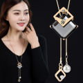 Fashion Collier Femme Gray Long Crystal Necklaces&Pendants for Women Round Statement Necklace Maxi Colar Chain Jewelry. 