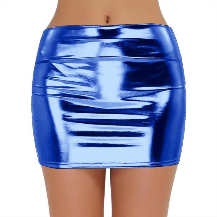 PU Leather Short Skirts for Women Club Prom Performance Solid High Waist Mini Skirt Gold Red Shine Bright Fladas Mujer XXL