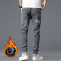 New Winter Men Warm Thermal Black Blue Cargo Jeans Fleece Streetwear Denim Jogger Pants Thick Fur Baggy Harem Trousers Plus Size. 