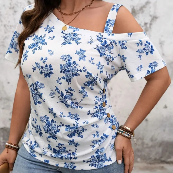 Plus%20Size%20Women's%20White%20&%20Blue%20Floral%20Print%20Cold%20Shoulder%20Top%20-%20Asymmetric%20Neck%20Ruffle%20Sleeve%20Blouse%20(0XL-4XL)%20-%20Image%206