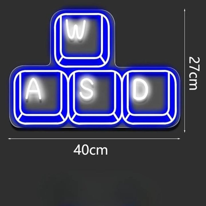 Gaming Keyboard WASD Keys LED Neon Sign USB Dimmable for Gamer Room PC ...