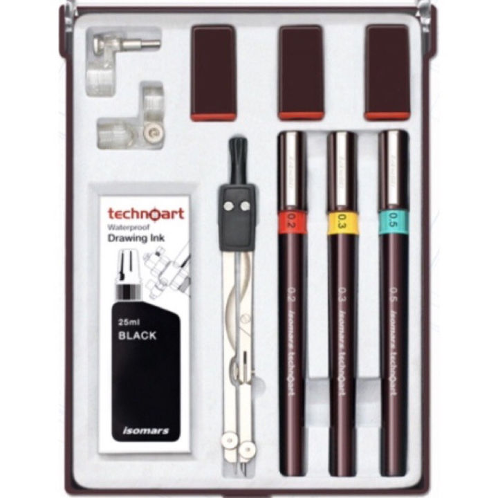 Isomars%20technoart%20drawing%20set%20of%2010%20pieces,%20dividers,%20joints,%203-size%20writing%20pens%20-%20Image%202