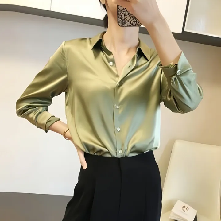French%20Elegant%20Women%20Satin%20Glossy%20Shirt%20Summer%20Solid%20Loose%20Long%20Sleeve%20Blouses%20Office%20Lady's%20All-Match%20Shirt%20Vintage%20Casual%20Top%20-%20Image%206