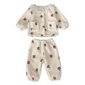 New Autumn Winter Childrens Polar Fleece Pajamas Set Warm Fleece Lined Cardigan for Girls with Lace Trim Peter Pan Collar. 