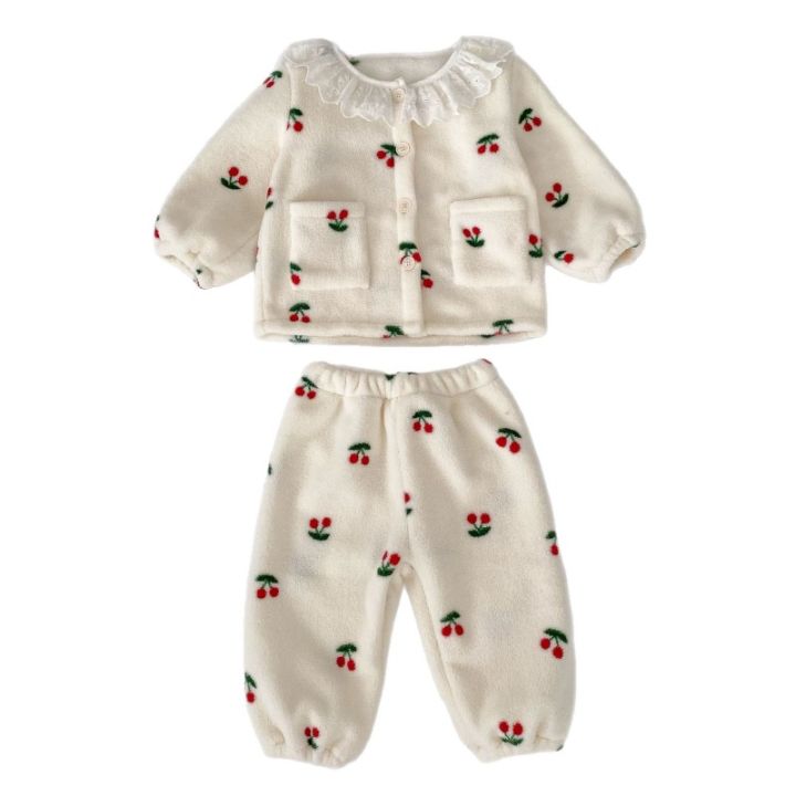 New%20Autumn%20Winter%20Childrens%20Polar%20Fleece%20Pajamas%20Set%20Warm%20Fleece%20Lined%20Cardigan%20for%20Girls%20with%20Lace%20Trim%20Peter%20Pan%20Collar%20-%20Image%206