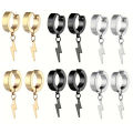 1pair Stylish Stainless Steel Lightning Pendant Piercing Hoop Earrings Ear Clip for Men Women Bold and Eye-Catching Statement. 