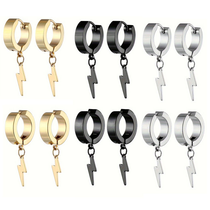 1pair%20Stylish%20Stainless%20Steel%20Lightning%20Pendant%20Piercing%20Hoop%20Earrings%20Ear%20Clip%20for%20Men%20Women%20Bold%20and%20Eye-Catching%20Statement%20-%20Image%204