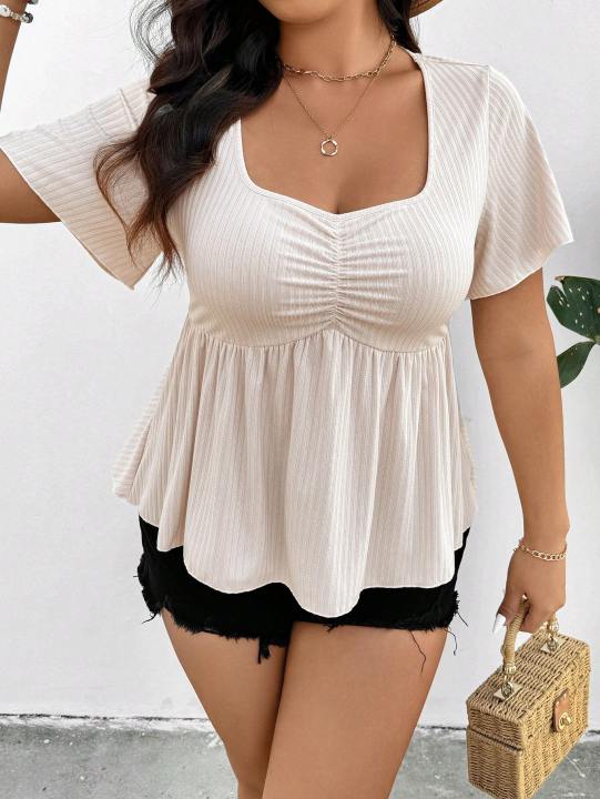 New%20Women's%20Fashion%20Casual%20Square%20Neck%20Short%20Sleeve%20Plus%20Size%20Women's%20Top%20-%20Image%203