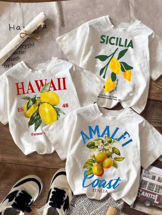 Amalfi Coast-Camiseta con diseño de limón y fruta para mujer camisetas deportivas de verano de manga corta para mujer