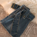 Y2K Summer New A-line Miniskirt High Waist Street Fashion Denim Retro Straight Tube Hip Wrap Skirt Women's Belt Skirt. 