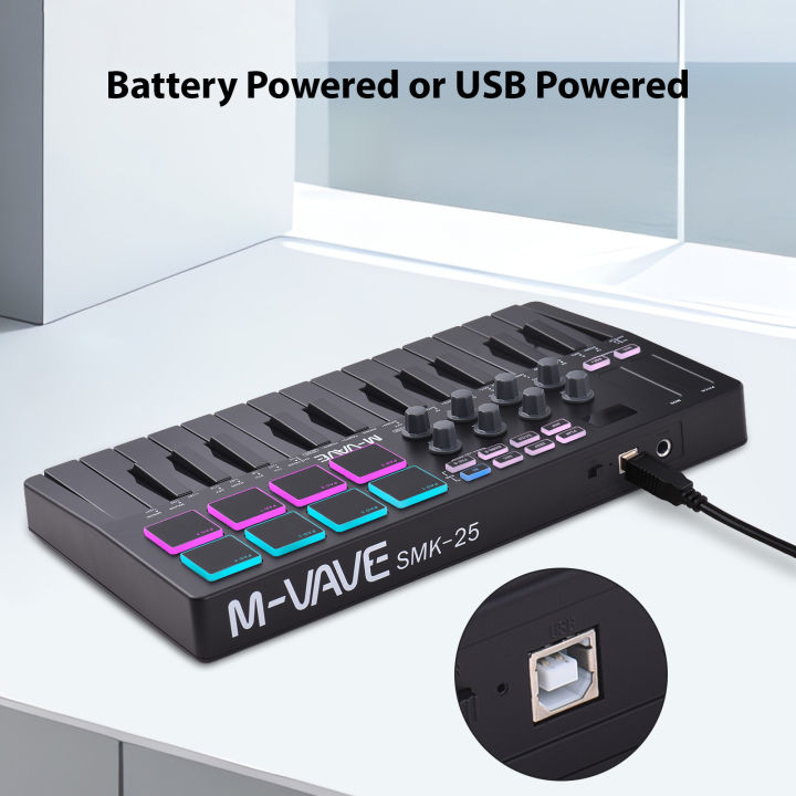 MIDI Keyboard Controller Beat Maker Machine Rechargeable 25 Keys MIDI ...