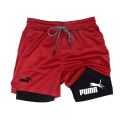 Summer Breathable 2-in-1 Double-layer Shorts for Men's Elastic Compression Shorts Quick-drying Phone Pocket Towel Loop Shorts.