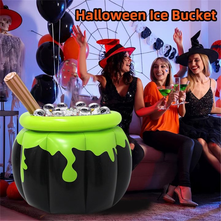 Halloween Inflatable Ice Bucket Witch Cauldron Drink Cooler Multi-Functional Candy Container Pool Party Birthday Decor