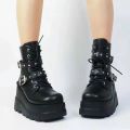 New Women Pu Leather Ankle Booties Woman Autumn Winter Round Toe Lace Up Shoes Woman Motorcycle Platform Gothic Boots Cosplay. 