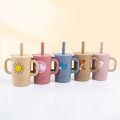 Silicone 180ml Baby Learning Drinking Cup with Handle and Straw Training Cup, Cartoon Printed Leak-Proof Baby Water Cup. 