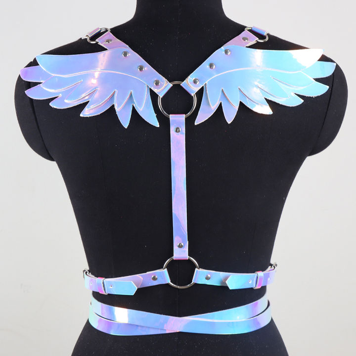 Anime Angel Wing Faux Leather Harness Waist Shoulder Goth Punk Women Strap Summer Cosplay Prop Mutil Color Bandage Costume Vest